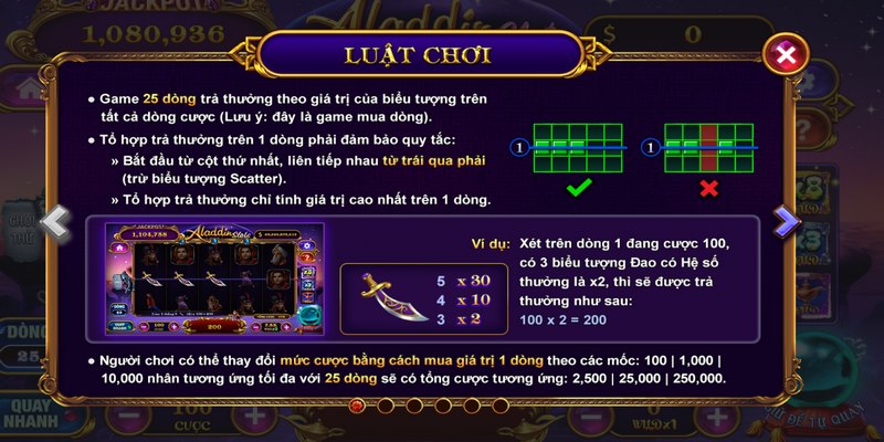 Thông tin luật chơi của Aladdin Slots Iwin